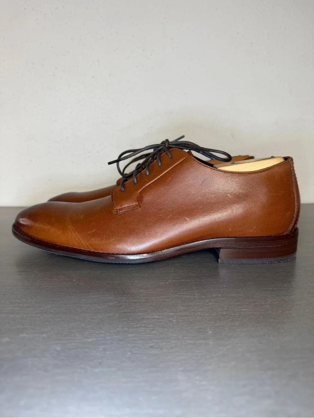 Cole Haan Sawyer Men’s Plain Toe Oxfords British Tan Leather Shoes 8.5 M